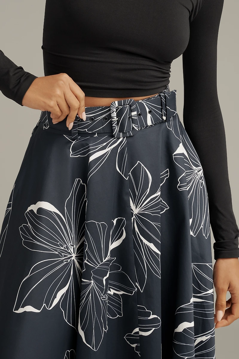 Hutch Cotton-Blend Belted Midi Skirt