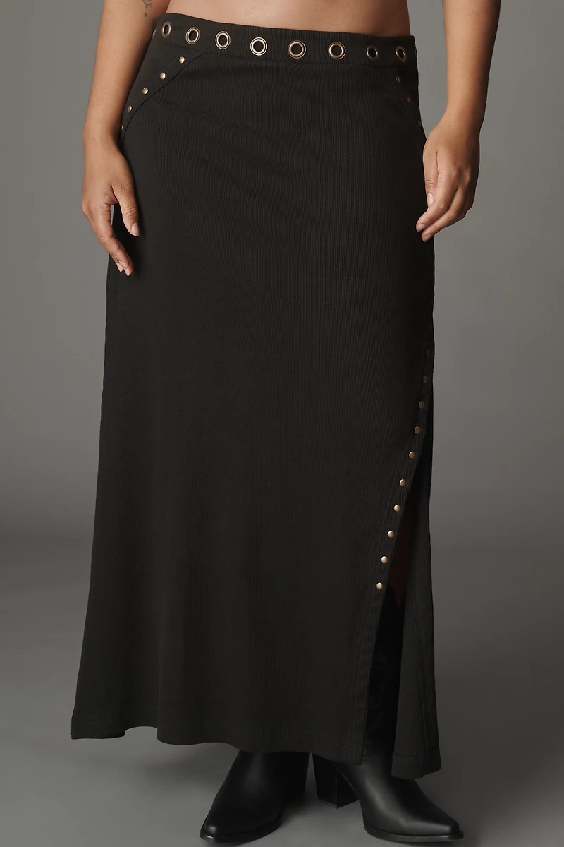 By Anthropologie Hardware Side-Slit Column Midi Skirt