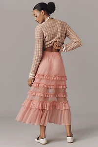 Maeve Ruffled Tulle Tiered Midi Skirt