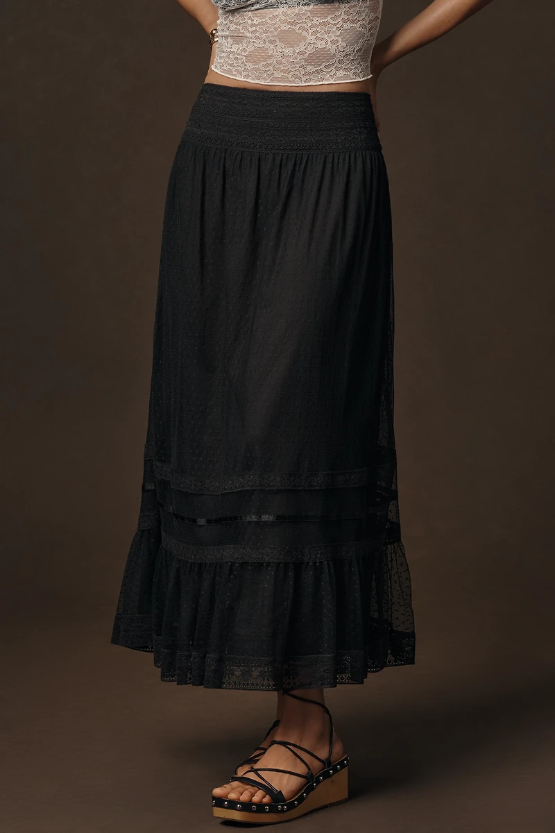 RIXO Tuta Tiered Lace Maxi Skirt