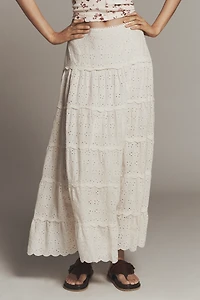 RIXO Ripeka Tiered Eyelet Maxi Skirt