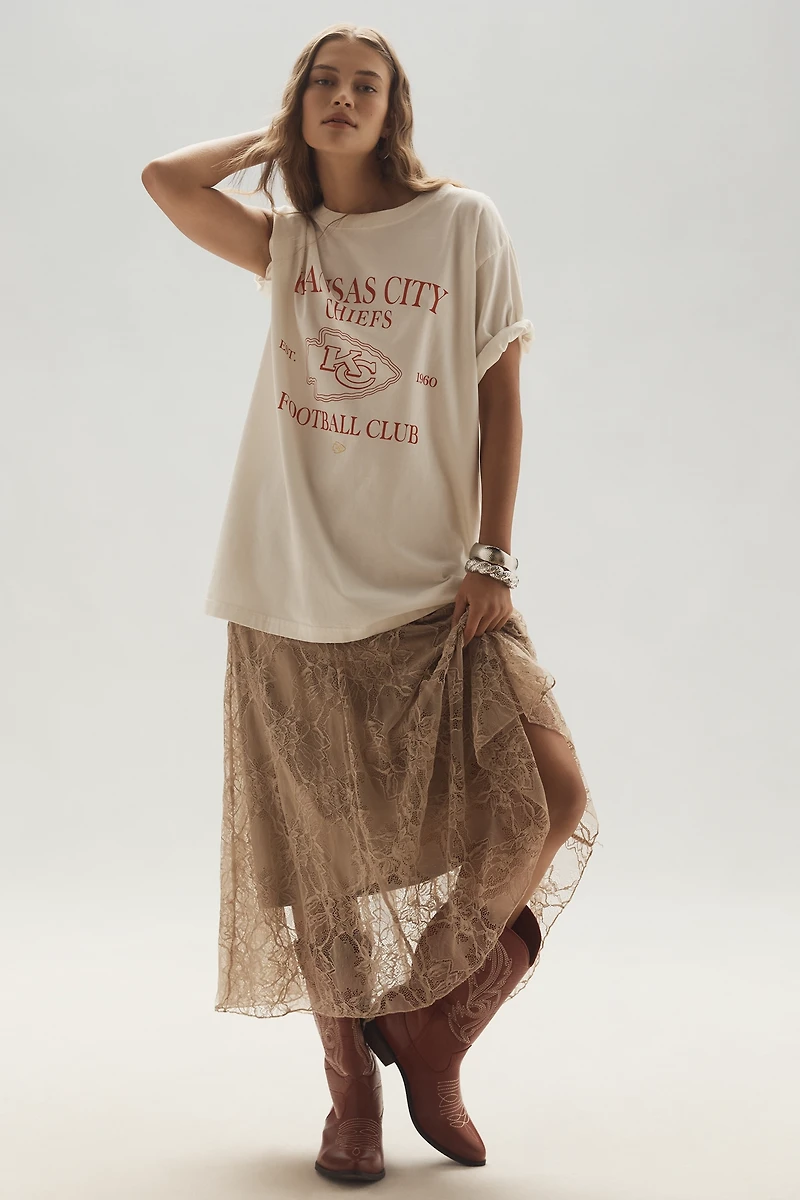 By Anthropologie Asymmetric Drop-Waist Lace Midi Skirt