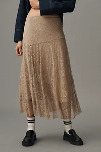By Anthropologie Asymmetric Drop-Waist Lace Midi Skirt