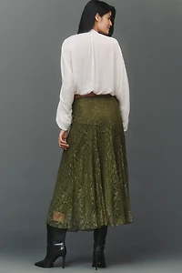 By Anthropologie Asymmetric Drop-Waist Lace Midi Skirt