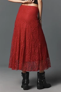 By Anthropologie Asymmetric Drop-Waist Lace Midi Skirt