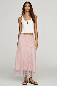 By Anthropologie Asymmetric Drop-Waist Lace Midi Skirt