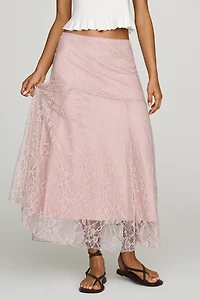 By Anthropologie Asymmetric Drop-Waist Lace Midi Skirt