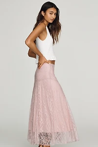 By Anthropologie Asymmetric Drop-Waist Lace Midi Skirt