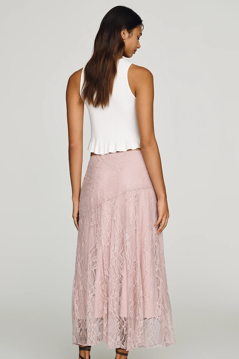 By Anthropologie Asymmetric Drop-Waist Lace Midi Skirt