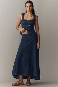 By Anthropologie Swirled Denim Maxi Skirt