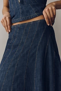 By Anthropologie Swirled Denim Maxi Skirt