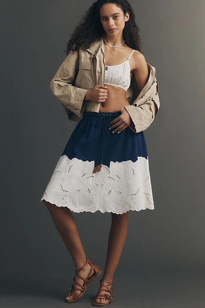 Maeve Eyelet A-Line Midi Skirt