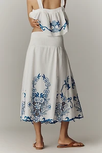 By Anthropologie Cotton Cutwork Midi Skirt