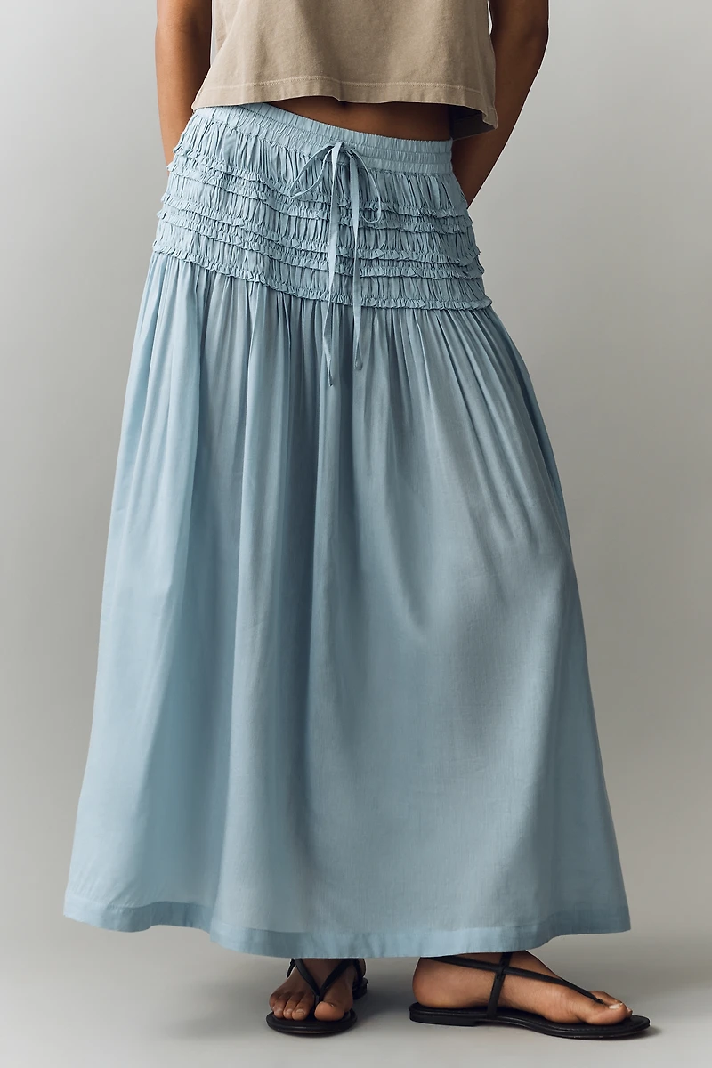 By Anthropologie Smocked Drawstring Midi Skirt