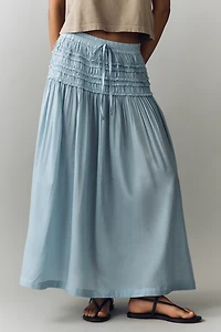 By Anthropologie Smocked Drawstring Midi Skirt
