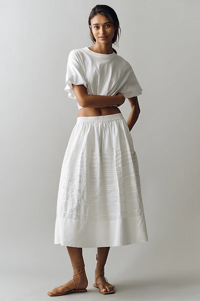 Maeve Cotton Pintuck Midi Skirt