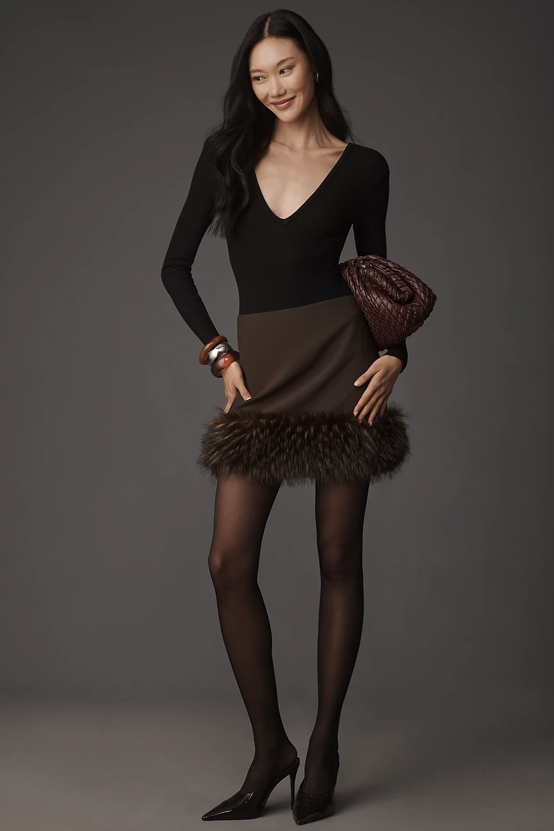 APPARIS Meadow Faux Fur Trim Mini Skirt