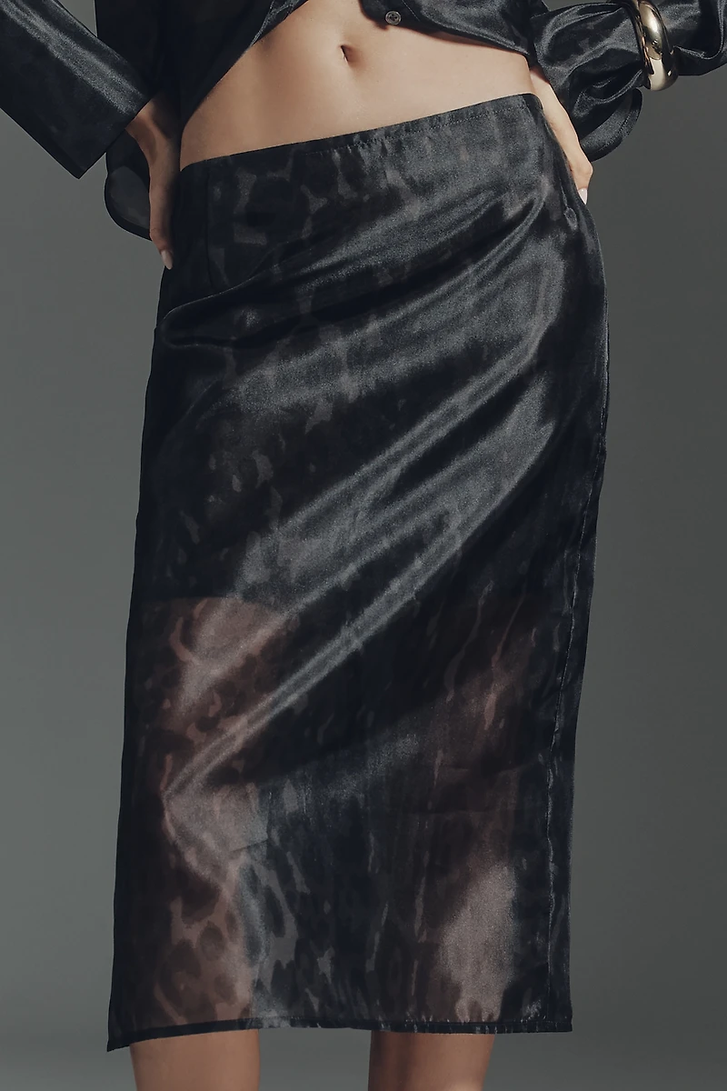 APPARIS Tyra Organza Leopard Midi Skirt