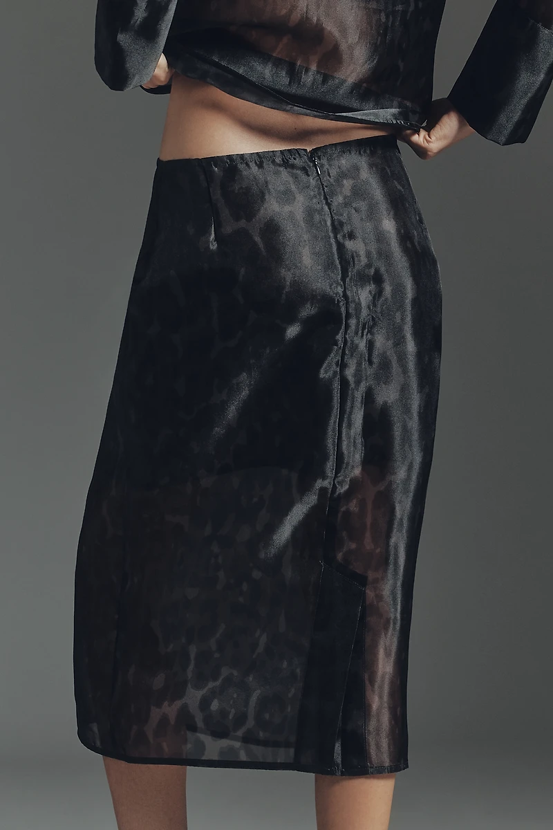 APPARIS Tyra Organza Leopard Midi Skirt