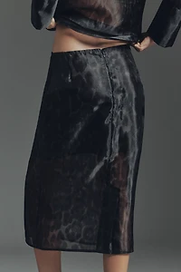 APPARIS Tyra Organza Leopard Midi Skirt