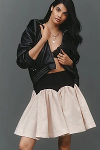 Maeve Basque-Waist Knit Jacquard Mini Skirt