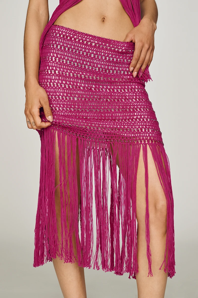 For Love & Lemons Lulu 100% Cotton Beaded Fringe Skirt