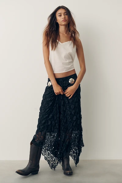 By Anthropologie Pucker Lace Midi Skirt