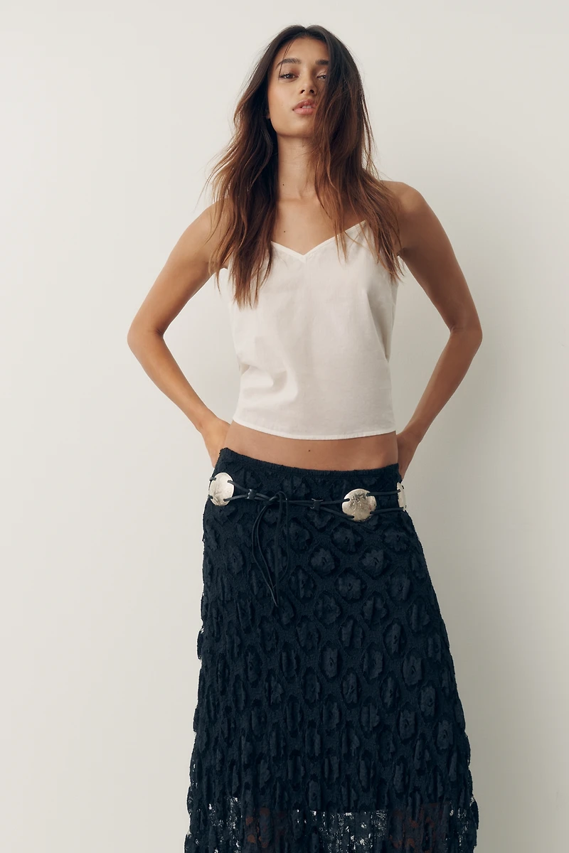 By Anthropologie Pucker Lace Midi Skirt