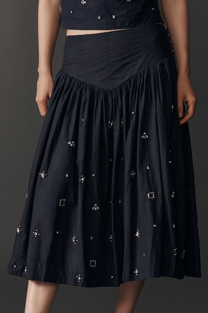 Maeve Basque-Waist Midi Skirt