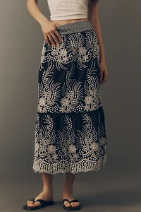 By Anthropologie Cotton Tiered Midi Skirt