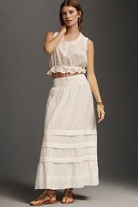 By Anthropologie Mixed Lace Maxi Skirt
