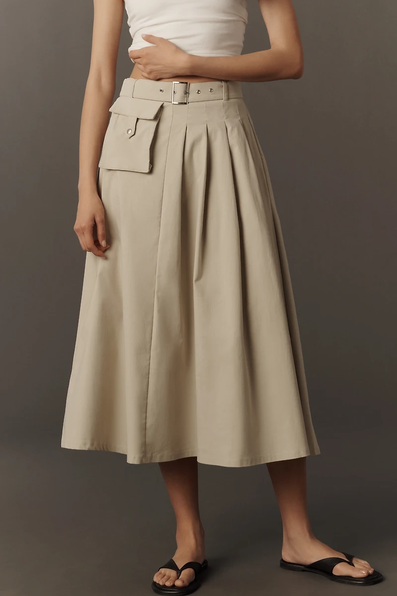 Maeve Pleated Cargo Midi Skirt