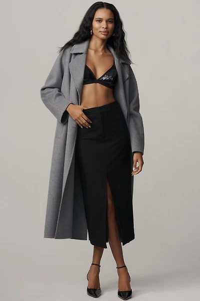 Endless Rose Linen Blend Front-Slit Slim Midi Skirt
