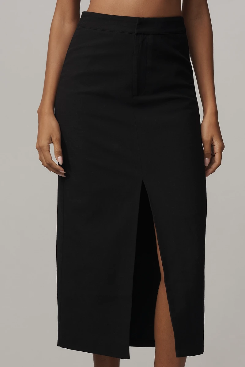 Endless Rose Linen Blend Front-Slit Slim Midi Skirt