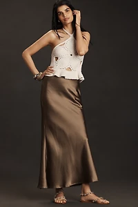 Endless Rose Satin Bias Fitted Maxi Skirt