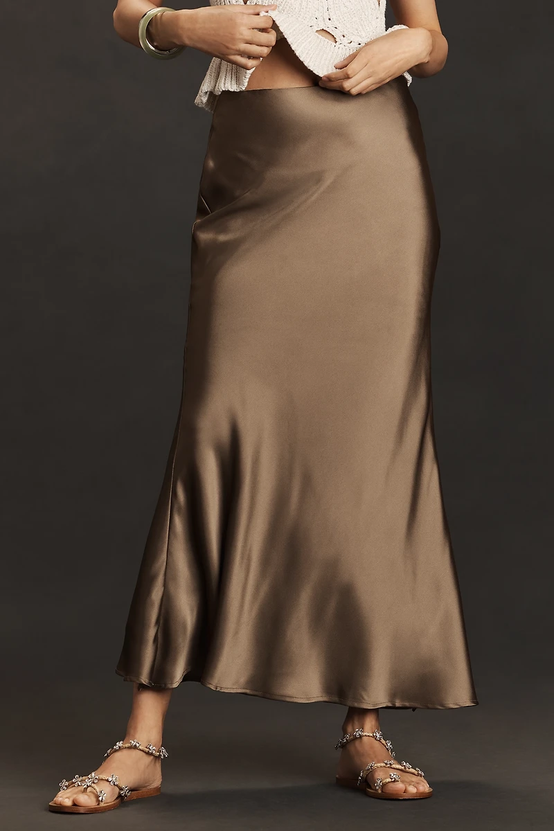 Endless Rose Satin Bias Fitted Maxi Skirt