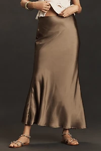 Endless Rose Satin Bias Fitted Maxi Skirt