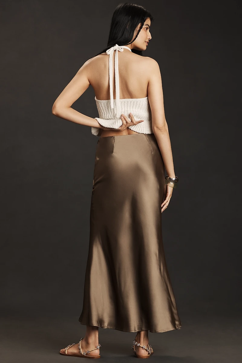 Endless Rose Satin Bias Fitted Maxi Skirt