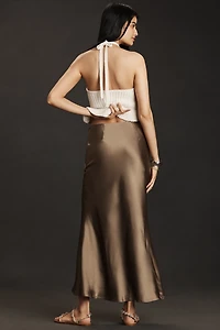 Endless Rose Satin Bias Fitted Maxi Skirt