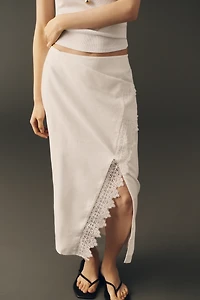 Shona Joy 100% Linen Tolie Lace Midi Skirt