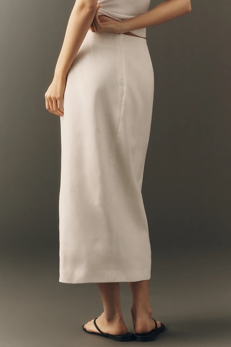 Shona Joy 100% Linen Tolie Lace Midi Skirt