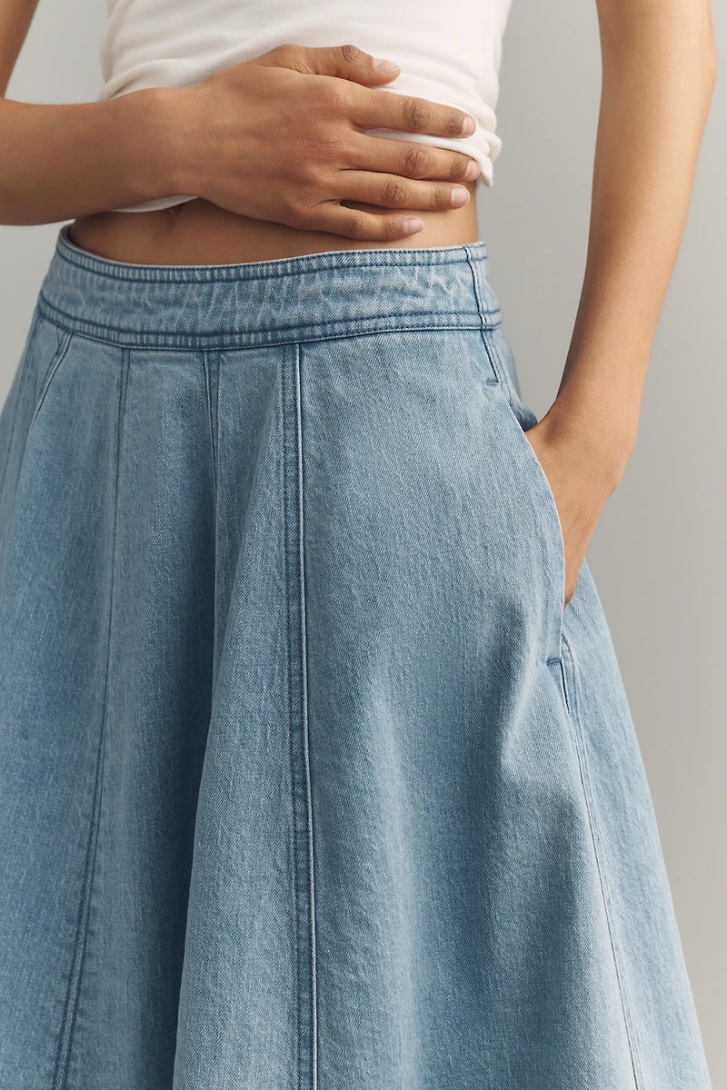 Pilcro Chambray Button-Front Midi Skirt