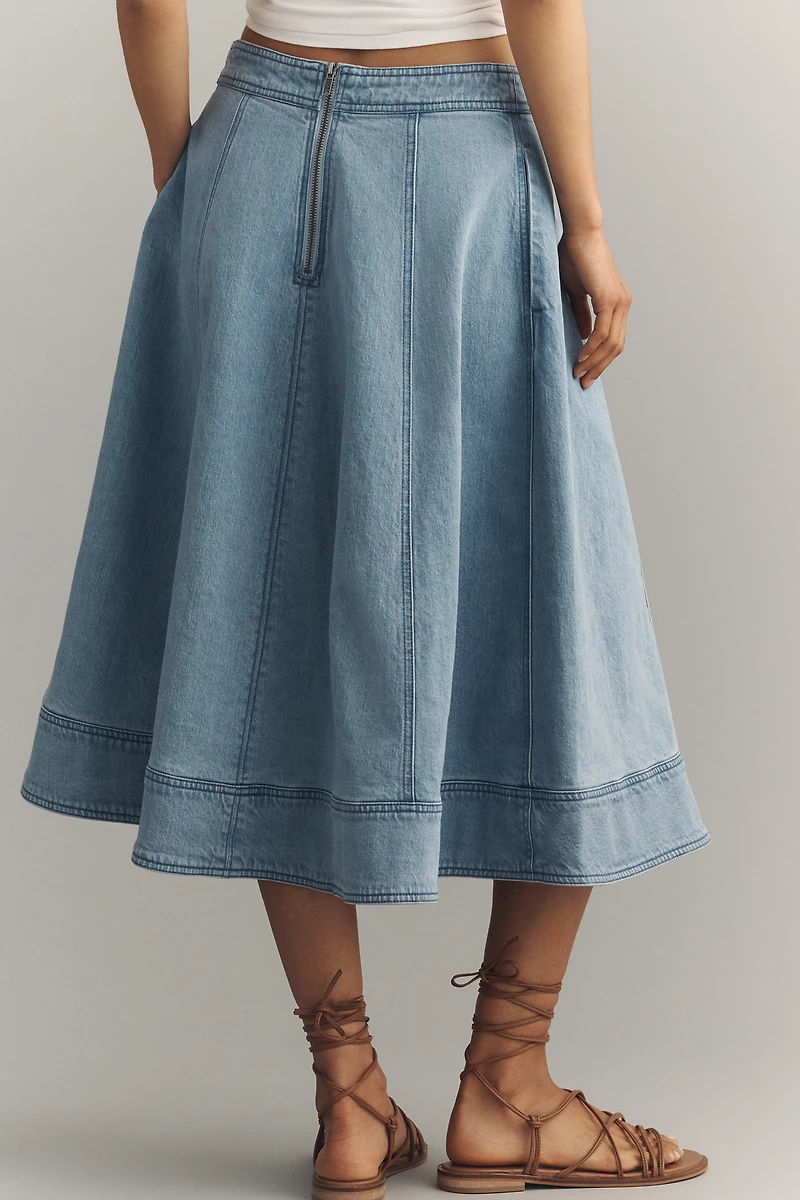Pilcro Chambray Button-Front Midi Skirt