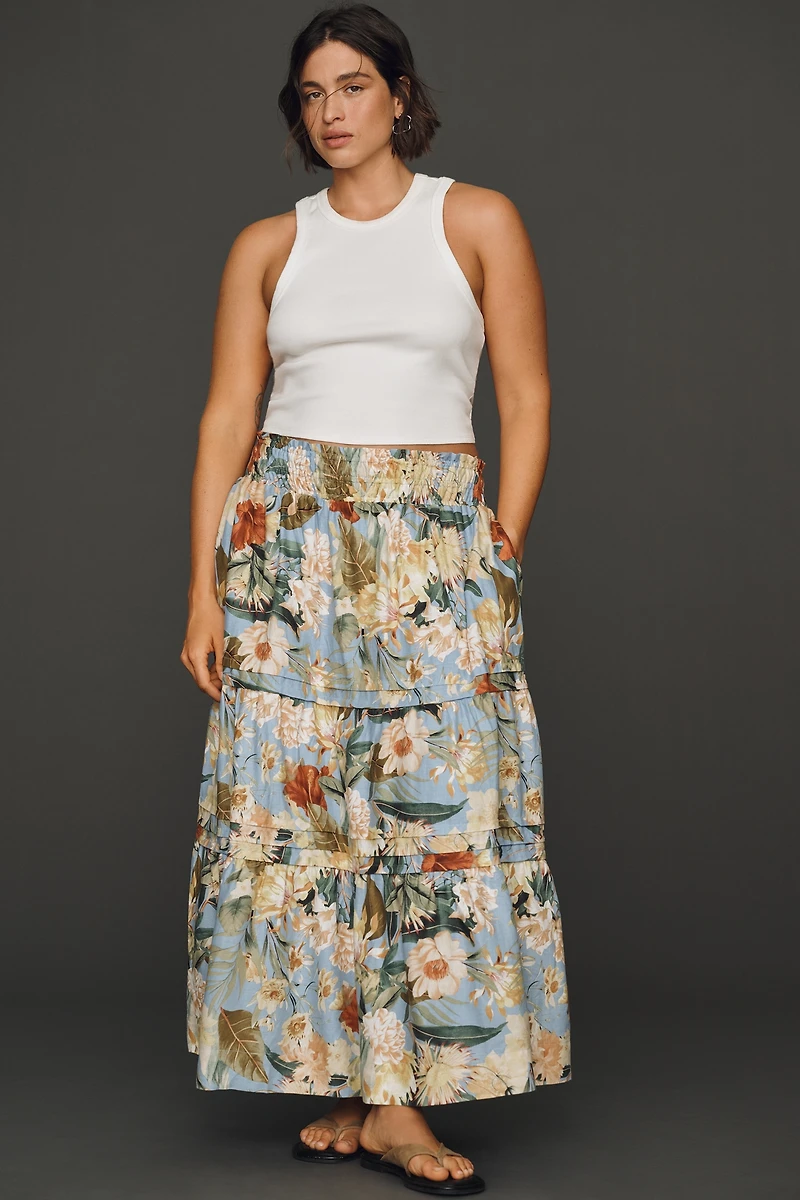 By Anthropologie Somerset Linen Stretch Maxi Skirt