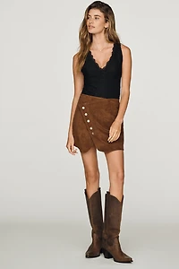 Pilcro Rework Faux-Suede Wrap Mini Skirt