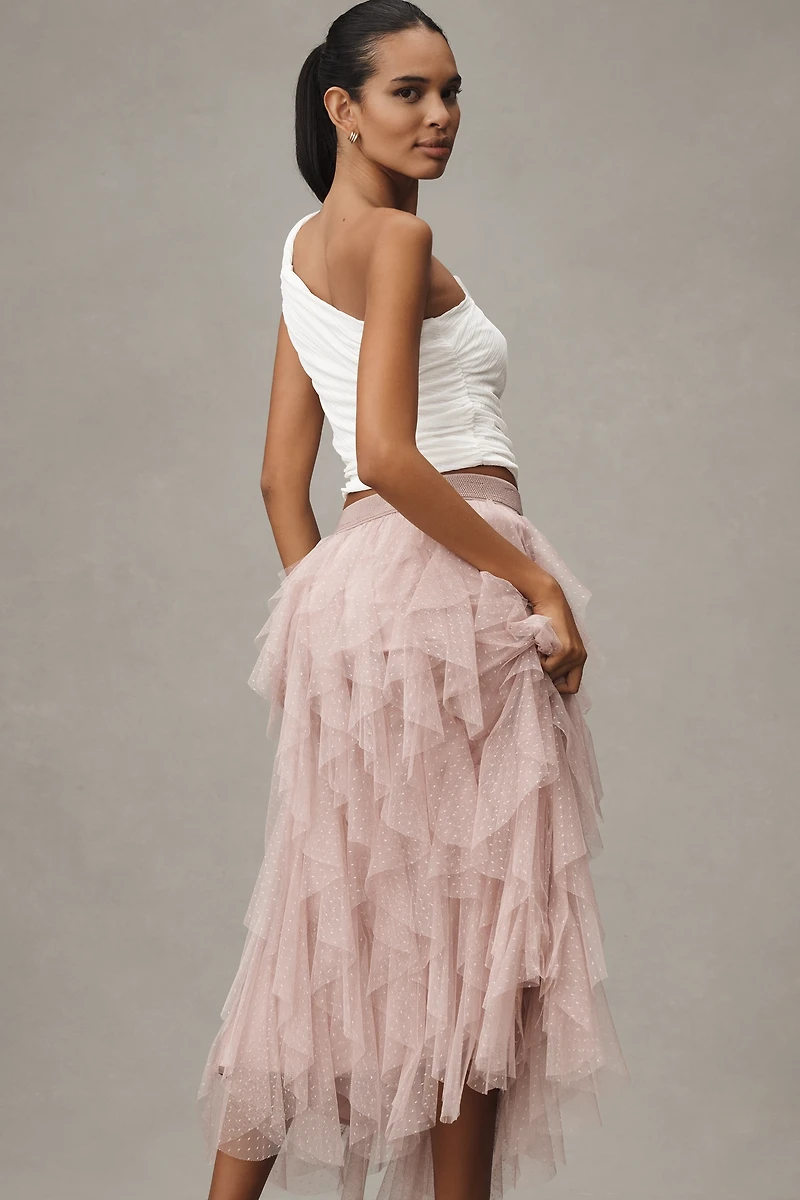 The Chéri Ruffled Tulle Midi Skirt by Anthropologie