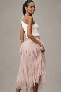 The Chéri Ruffled Tulle Midi Skirt by Anthropologie