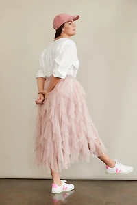 The Chéri Ruffled Tulle Midi Skirt by Anthropologie