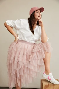 The Chéri Ruffled Tulle Midi Skirt by Anthropologie