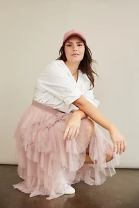 The Chéri Ruffled Tulle Midi Skirt by Anthropologie